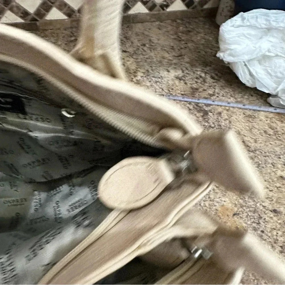 Osprey London Beige Pebbled Leather Shoulder Bag Medium Purse Two Zippers - Picture 8 of 12